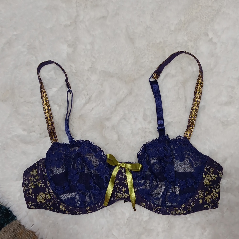 Aubade vintage unlined blue lace bra 32C